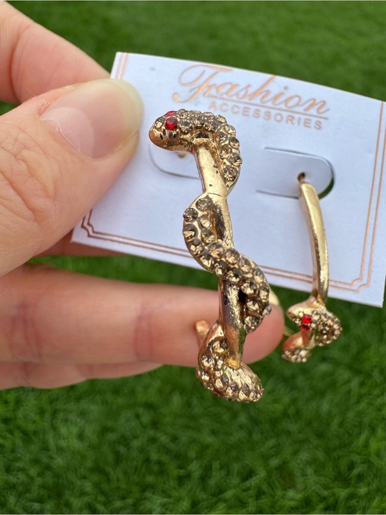 Jewelry - $12 or 3/$30! Gold Snake Hoop Earrings with Red Stone Eyes